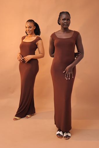 Skin low neck cap sleeve maxi